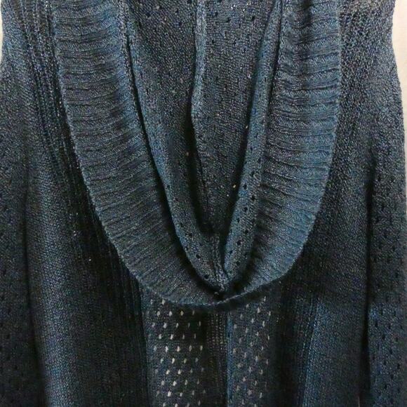 Carolyn Taylor Women's Large Hooded Open Knit Sweater Teal Lightweight - Picture 4 of 4